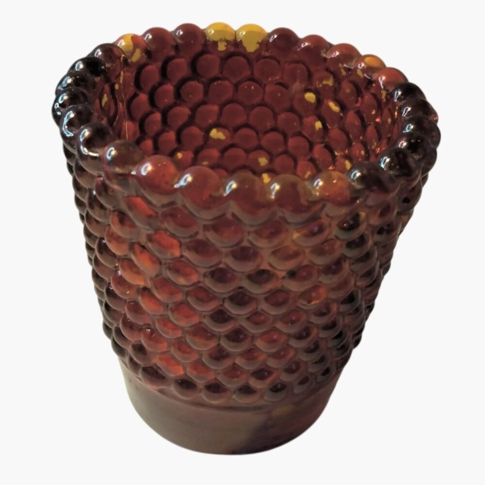 Ruby Red Hobnail Glass Votive Candle Holder Made In France